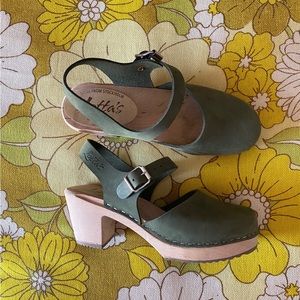 Green wooden clogs by Lotta from Stokholm